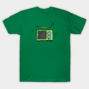 Classic Retro Radio in Cute Green T-Shirt